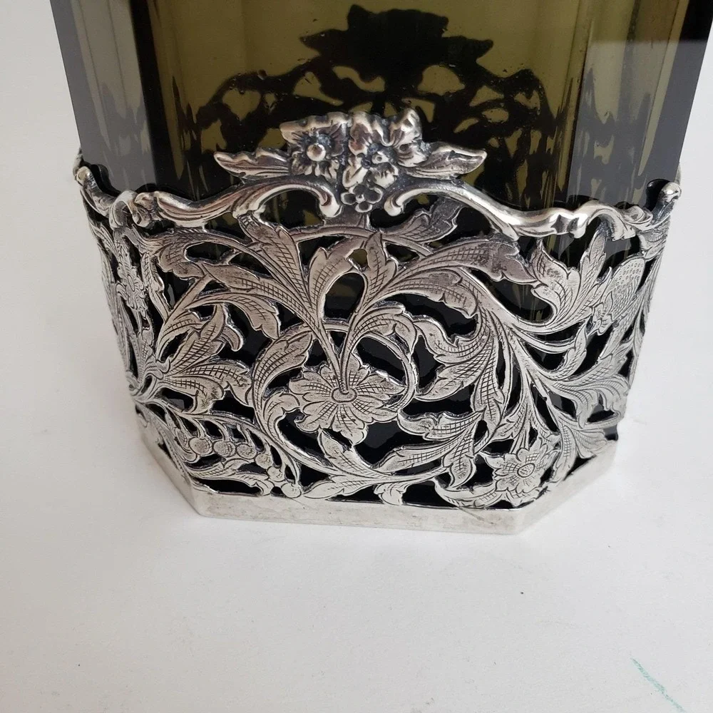VTG BW Van Eldik Green Glass & Sterling Silver‎ Decanter. Netherlands. 126g 925